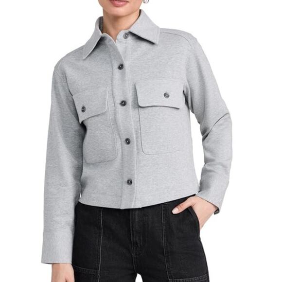 Vince Cropped Long Sleeve Boxy Fit Jacket Shacket Gray Large - Picture 1 of 5